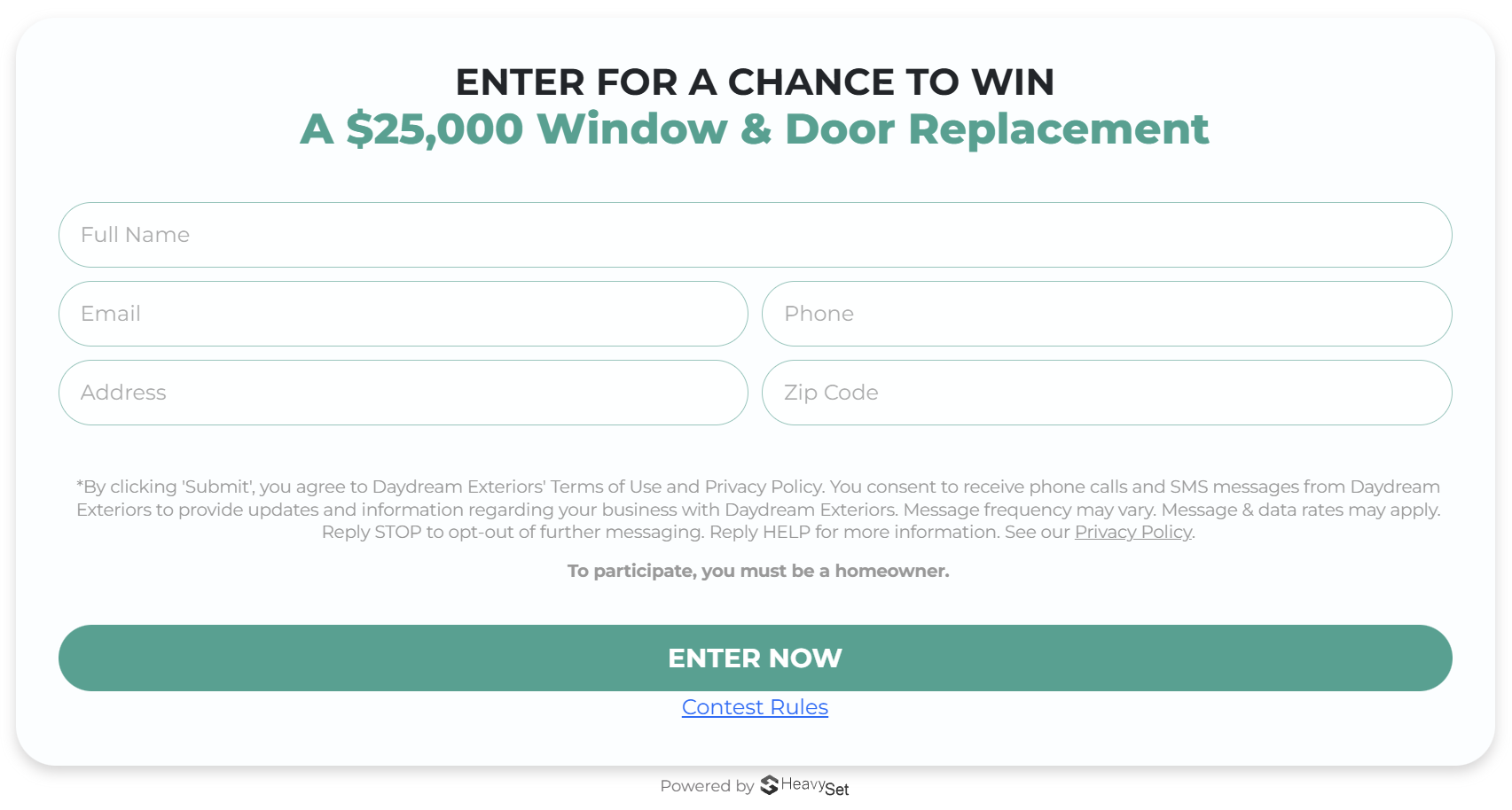 Screenshot: Sweepstakes form example showing form and rules